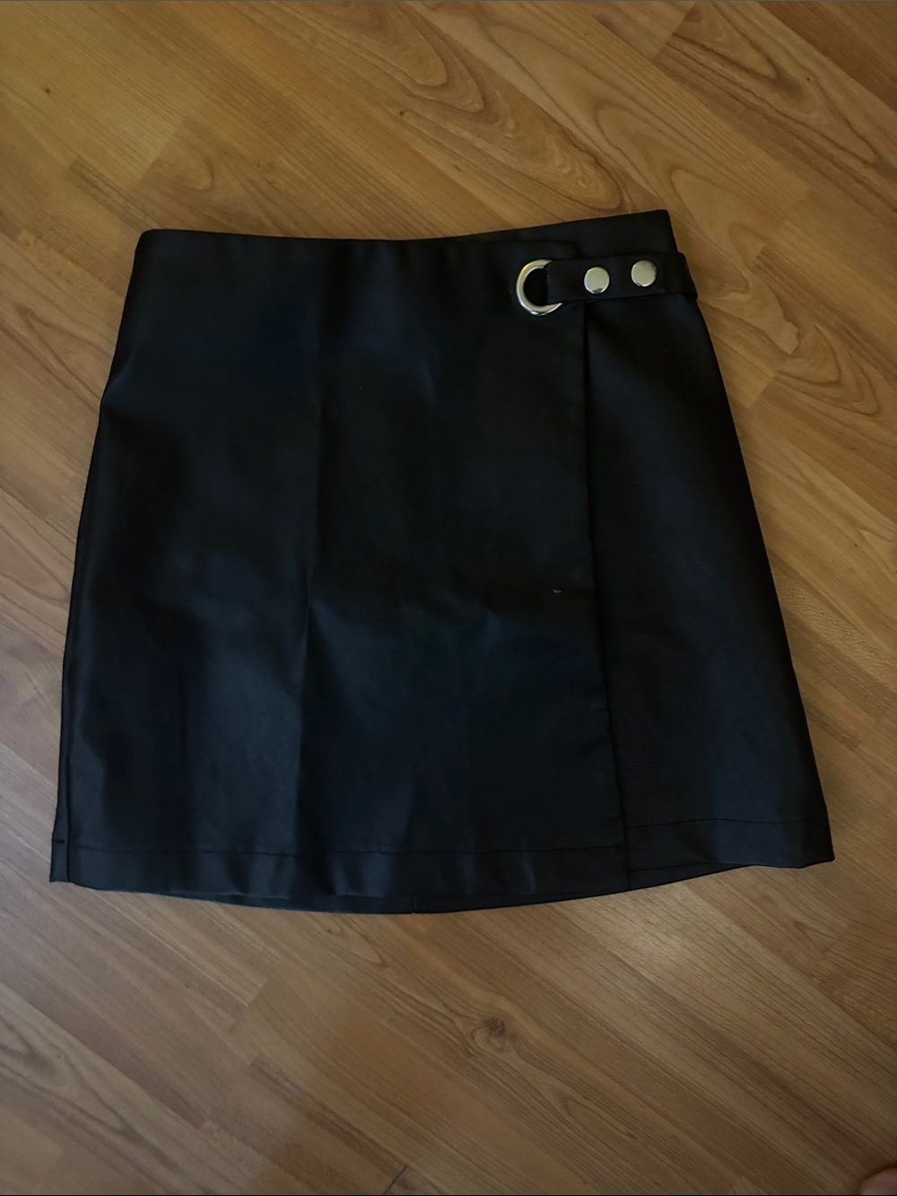 Francesca's Collections Black Mini Skirt with Metal Ring Detail